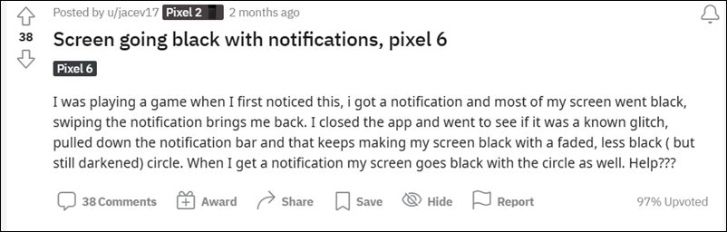 Pixel black screen issue on receiving notifications