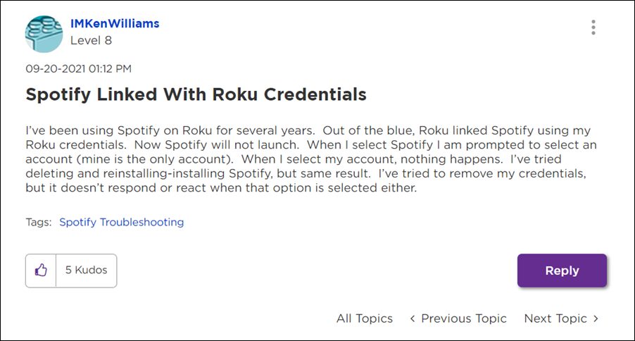 Spotify not working  This account is linked with your Roku credentials  Fix  - 83