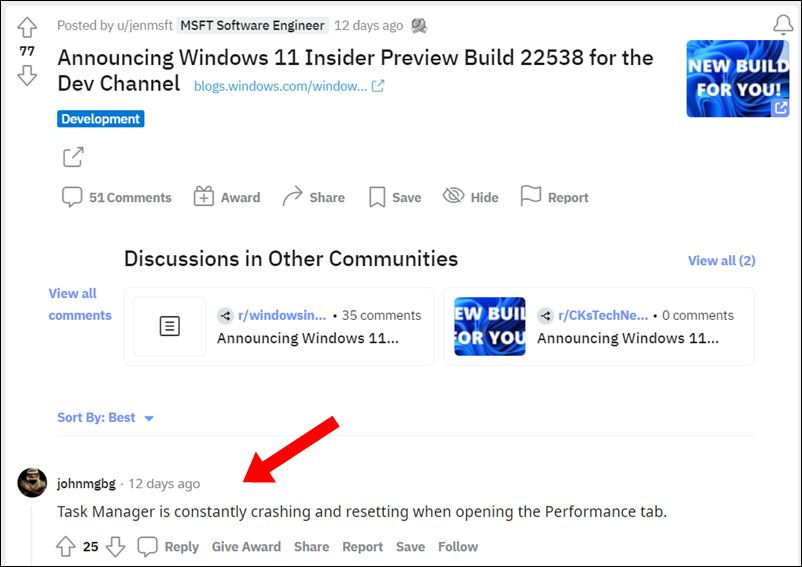 Task Manager Performance Crashing in Windows 11