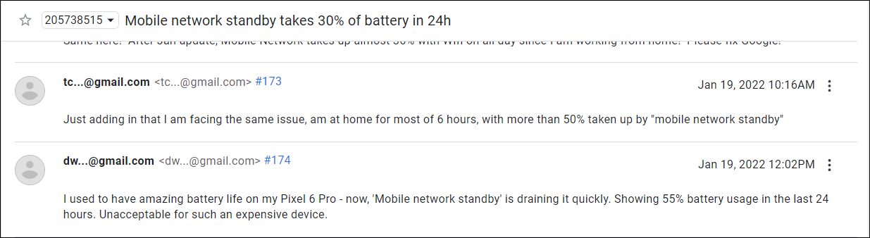 mobile network standby battery drain pixel 6 pro