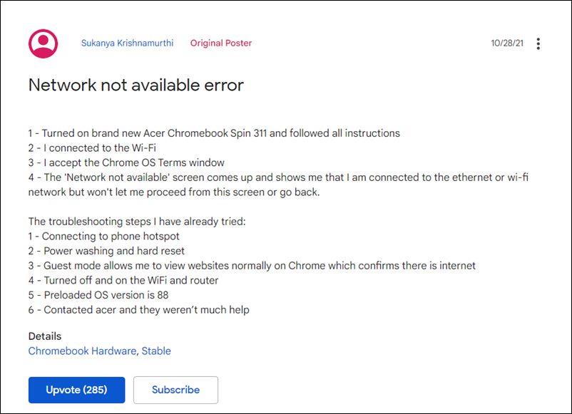 network not available chromebook