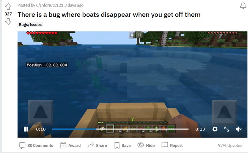 boat disappears in minecraft