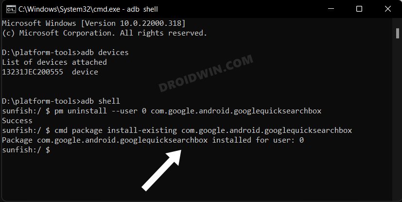 Uninstall Google App on Android via ADB Command