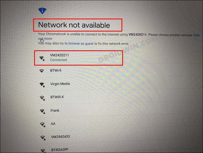 network not available chromebook