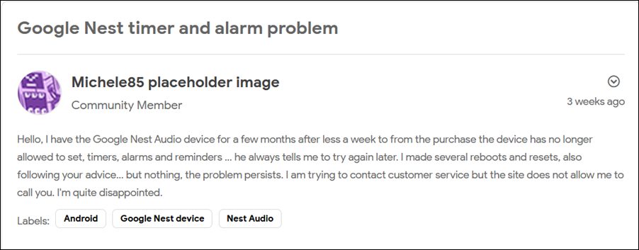 unable to set alarm reminder timer in google nest
