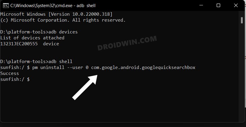 Uninstall Google App on Android via ADB Command