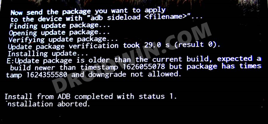 ADB Sideload Status 1 Update package is older