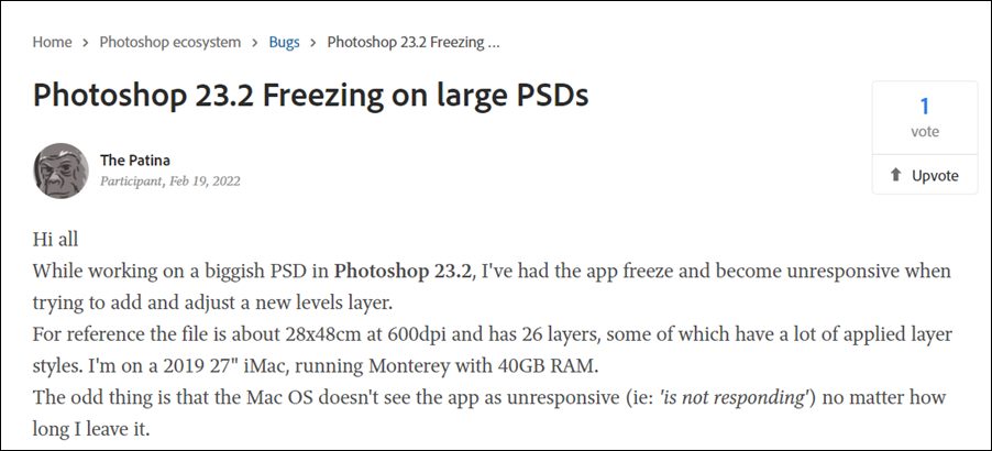 Adobe Photoshop freezes with PSB and PSD Files in Mac