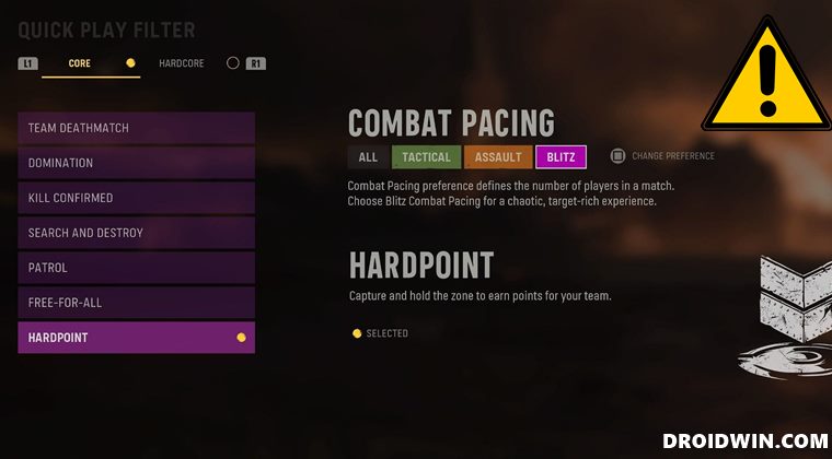 Cannot Change Combat Pacing in Hardcore Mode in COD Vanguard