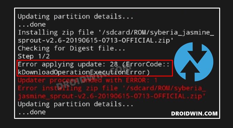 TWRP Error Applying Update 28 kdownloadoperationexecutionerror