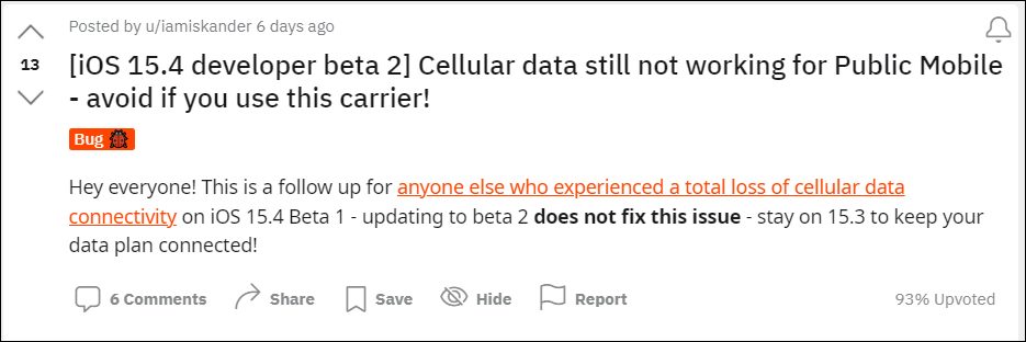 Public Mobile Carrier Data not working in iOS 15 4 Beta 2   DroidWin - 92