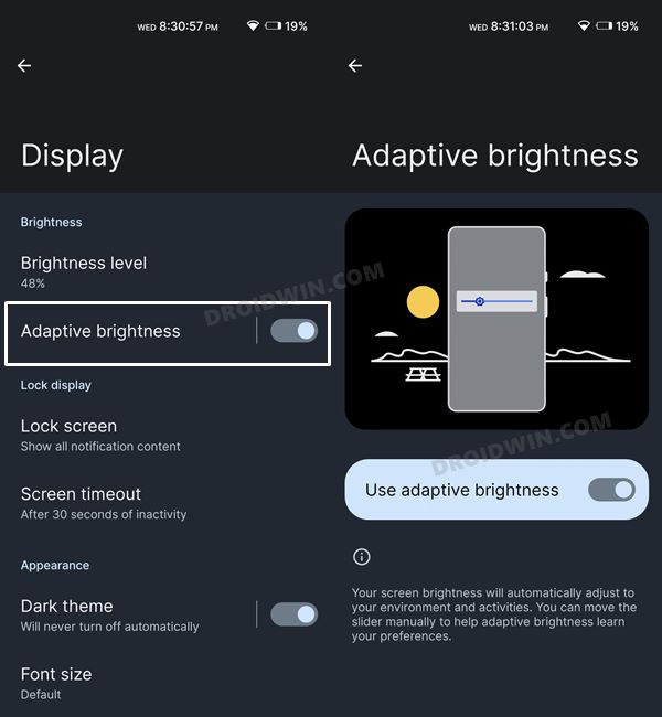 adaptive brightness pixel 6 pro