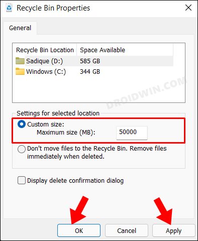 This file is too big to recycle in Windows 11