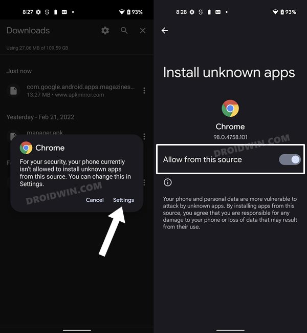 downgrade app on android