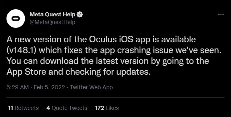 Oculus iOS App Crashing on iPhone