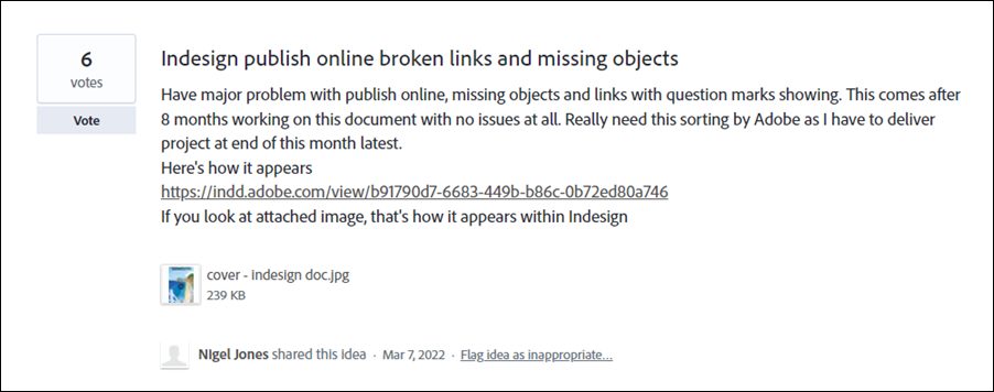 Adobe Indesign Missing Objects when using Publish Online