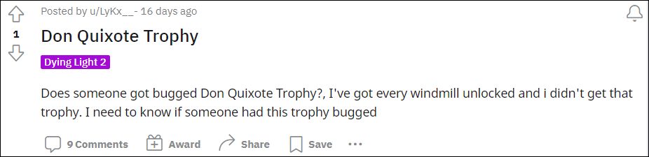 Cannot Get Don Quixote Trophy in Dying Light 2