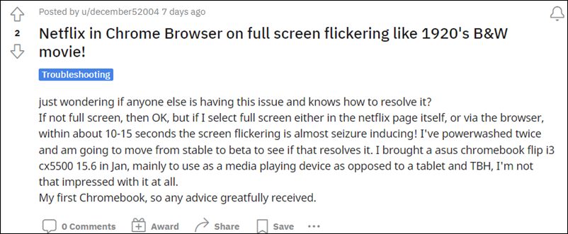 Chromebook screen flickers videos full screen