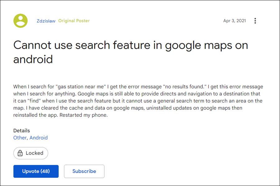 Google Maps No Results Found