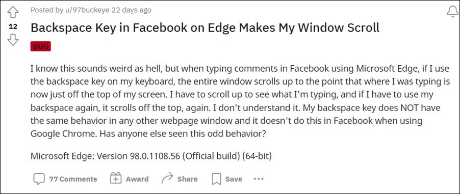 backspace facebook comments page scroll