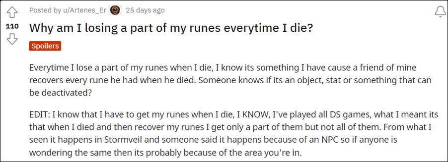 Runes Missing after Dying in Elden Ring