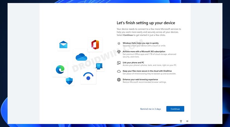 Disable Let's finish setting up your device screen in Windows 11