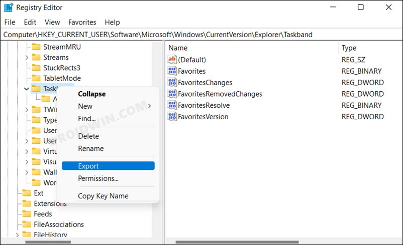 Backup Pinned Taskbar Items in Windows 11
