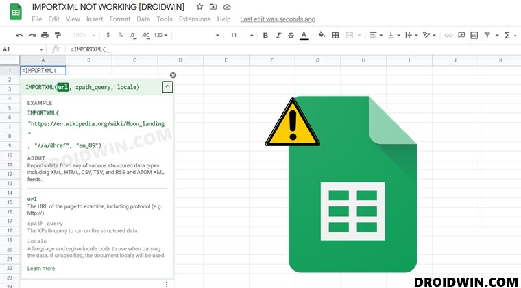 importxml not working in google sheets
