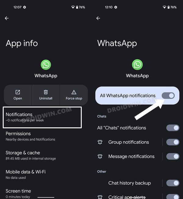 WhatsApp Message Notifications not Showing 
