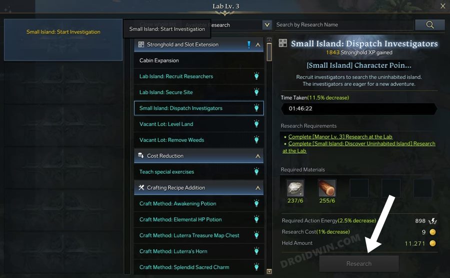 Lost Ark Stronghold Lab Secondary Research Slot Missing