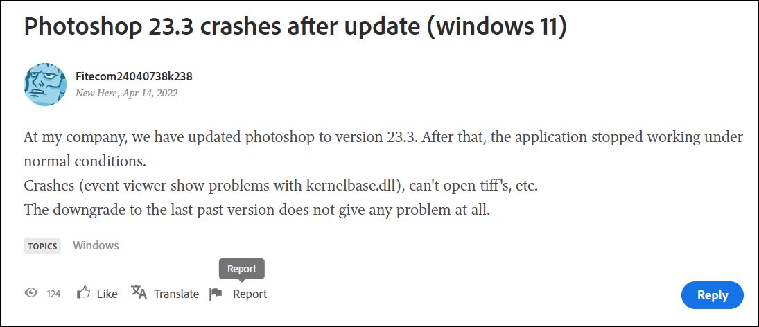 Adobe Photoshop crashing after update
