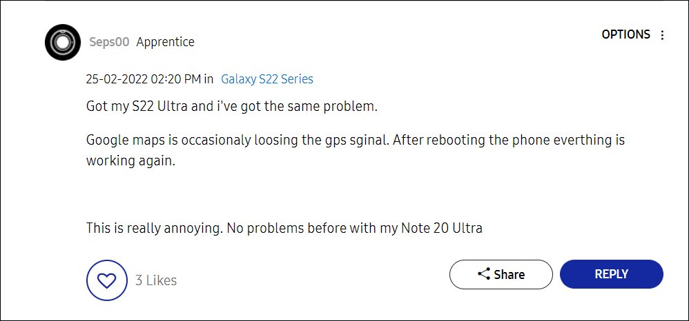 GPS not working in Galaxy S22 Ultra