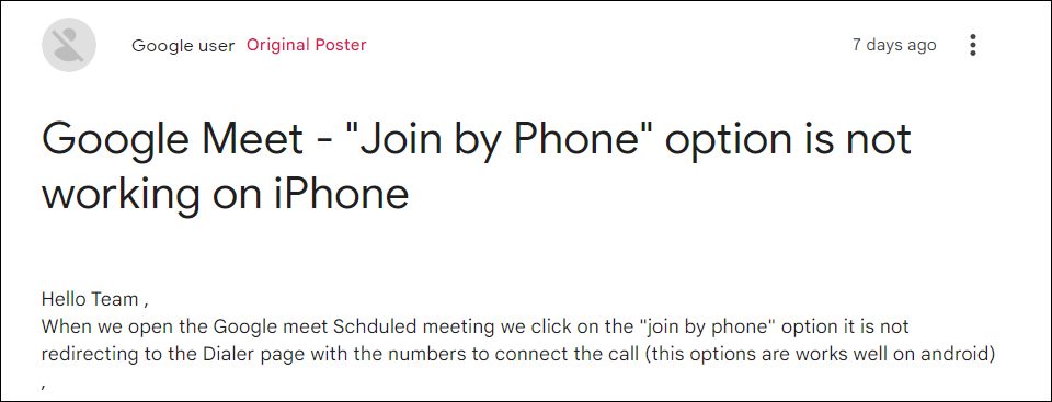 Google Meet Join by Phone not working on iPhone iOS 15