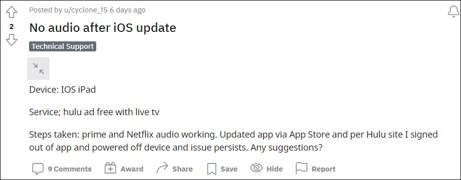 Hulu App Audio Not Working on iPad