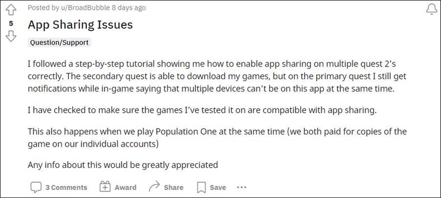 Oculus Quest App Sharing Not Working