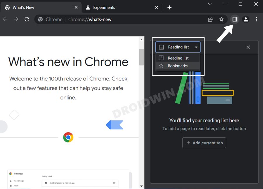 Disable Bookmarks Side Panel in Google Chrome