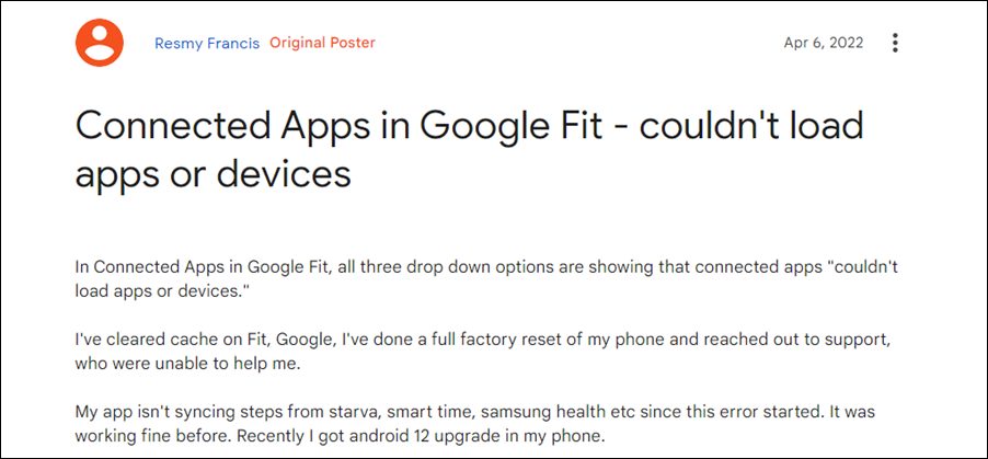 Google Fit Couldn’t load apps or devices