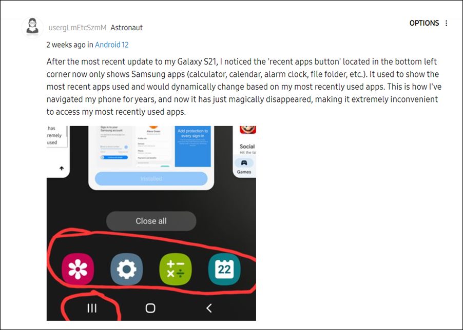 Remove Samsung Apps from Bottom of Recents Apps in One UI 4.1