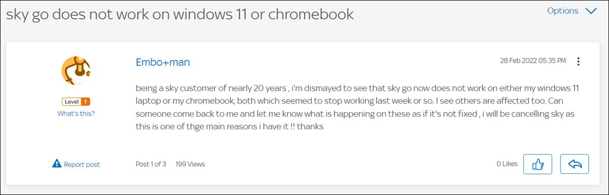 Sky Go App Crashing on Chromebook