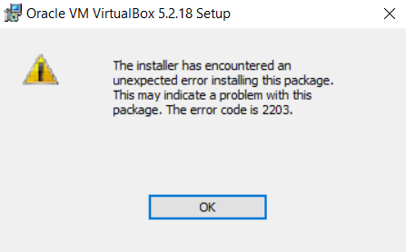 the installer has encountered an unexpected error 2203