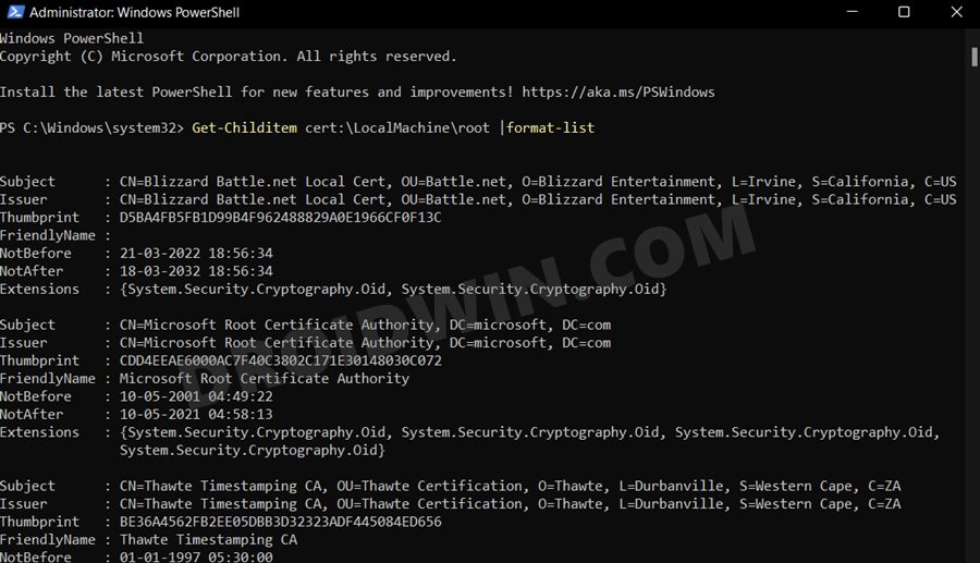 install certificates windows 11