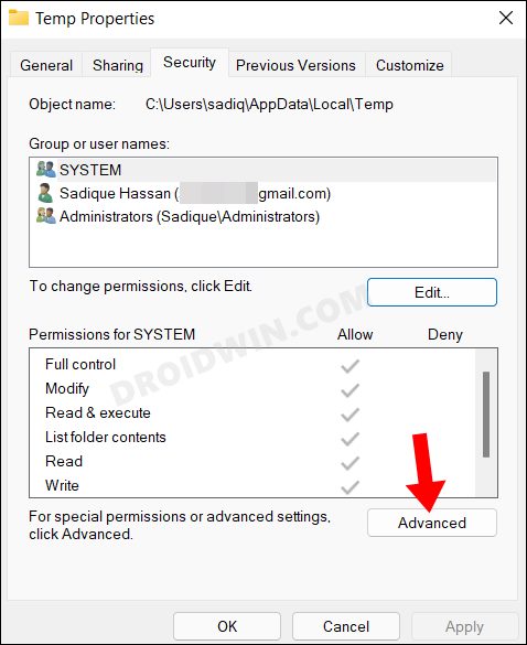 Take Ownership of Temp Folder in Windows 11
