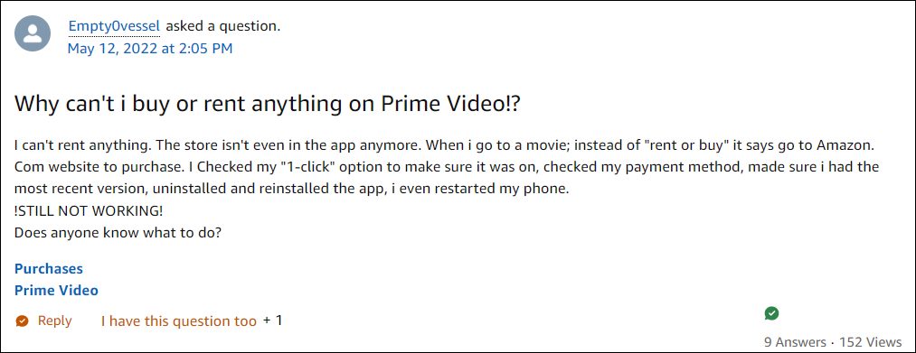Amazon Prime Video App Rent and Buy options missing