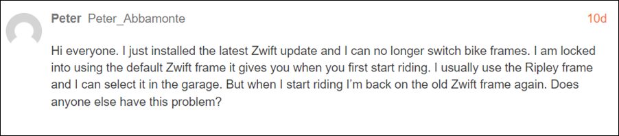 Cannot Change Bike Frame in Zwift