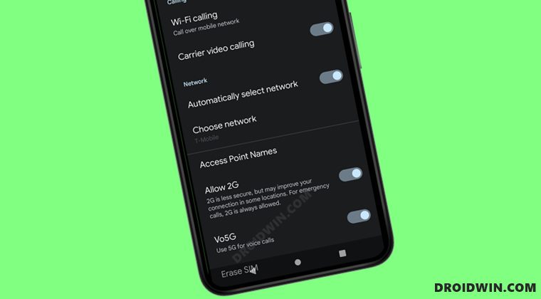 Enable Vo5G on android