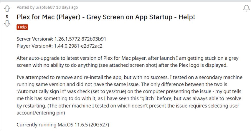 Plex Server Grey Screen on Mac