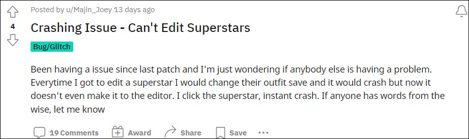 WWE 2K22 crashes when creating or editing a Superstar 