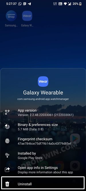 Samsung Galaxy Wearable app Check your network connection
