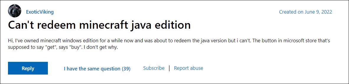 Cannot Redeem Minecraft Java Edition