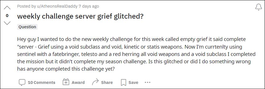 Complete Destiny 2 Weekly Challenge Empty Grief